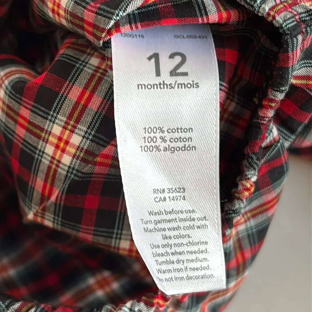 Carters Baby Boys Long Sleeve Bodysuit 12 Month Red Plaid Christmas Bodysuit 12M